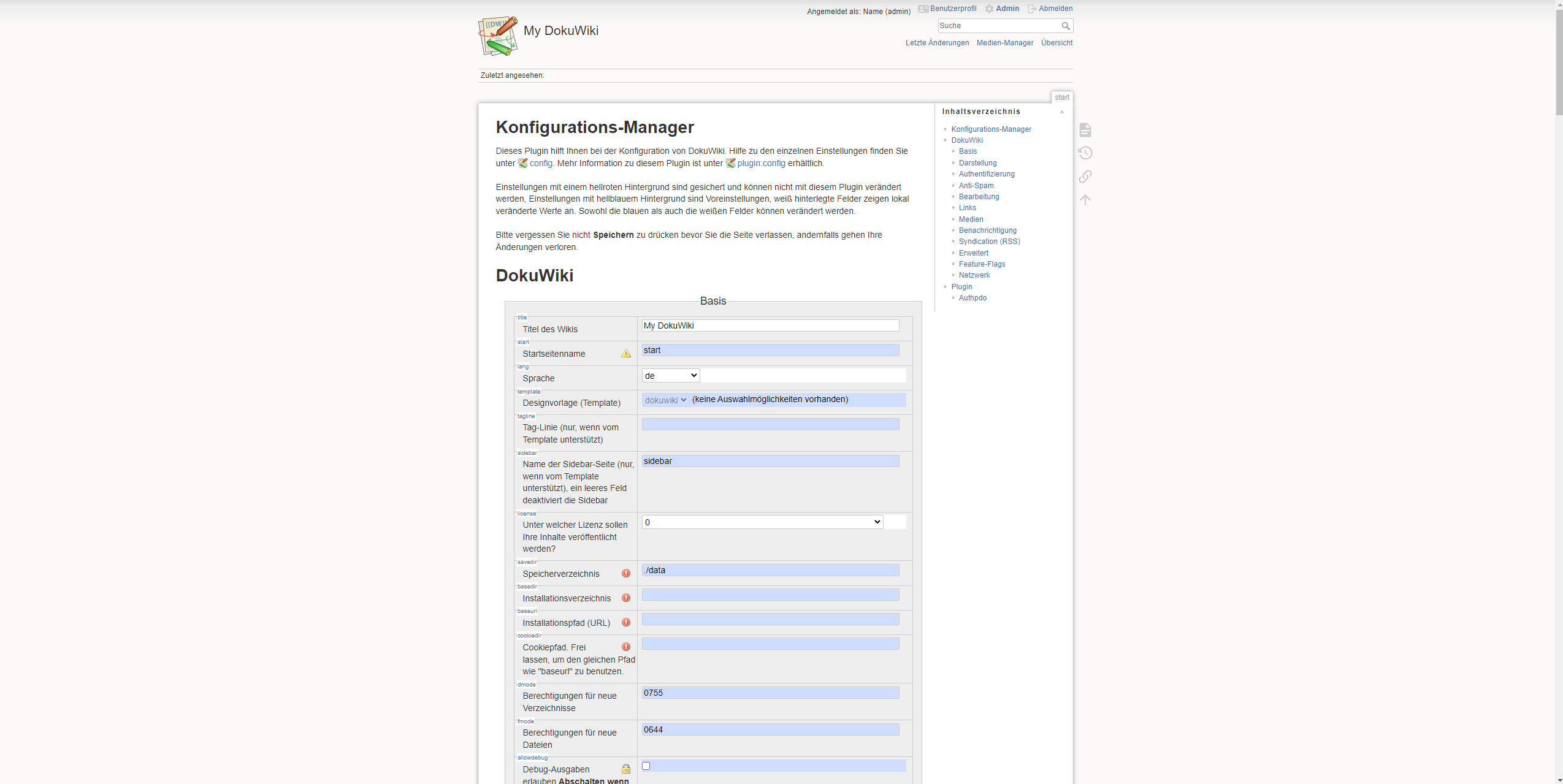 Screenshot DokuWiki Administration