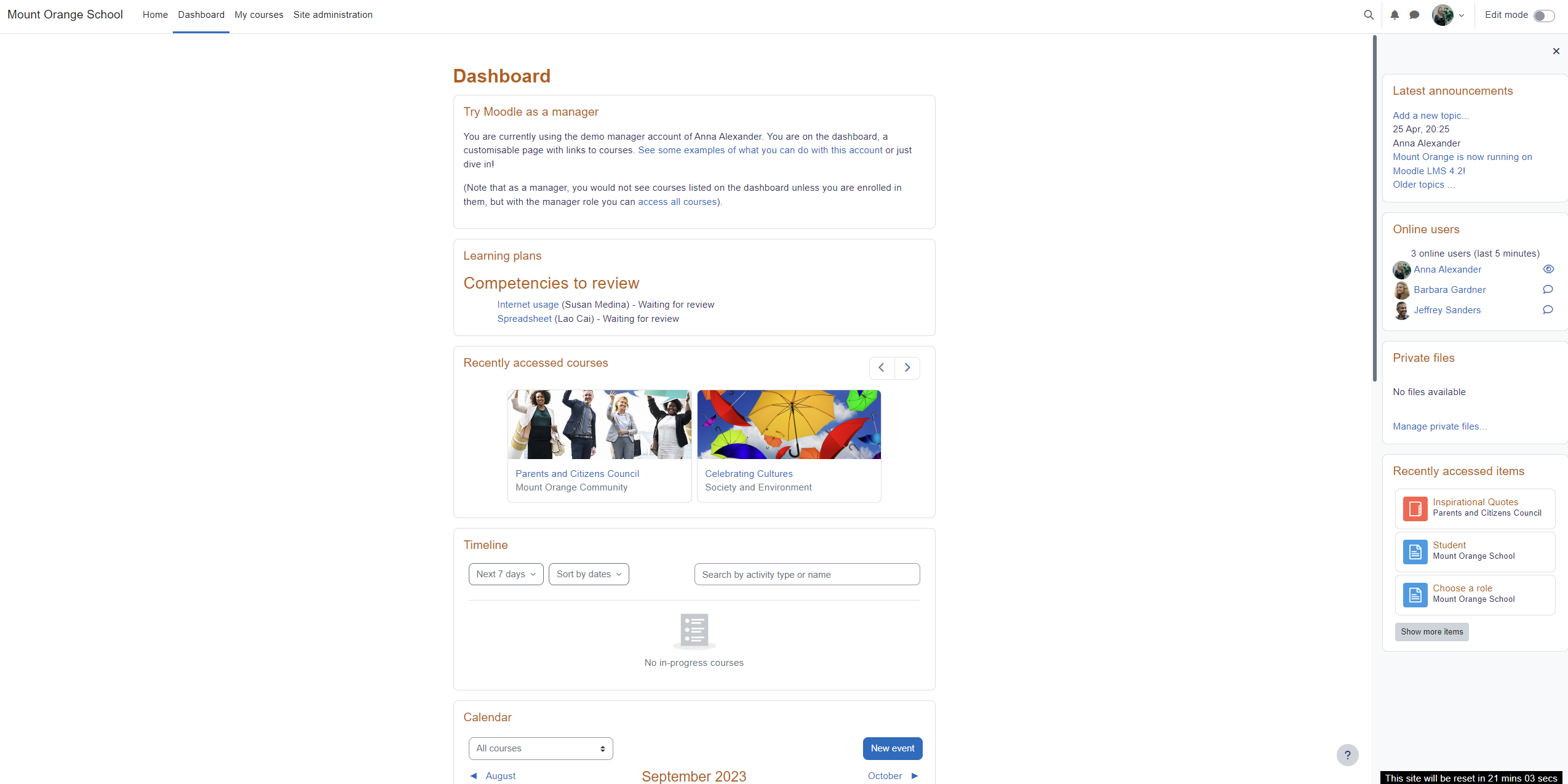 Screenshot Moodle Administration