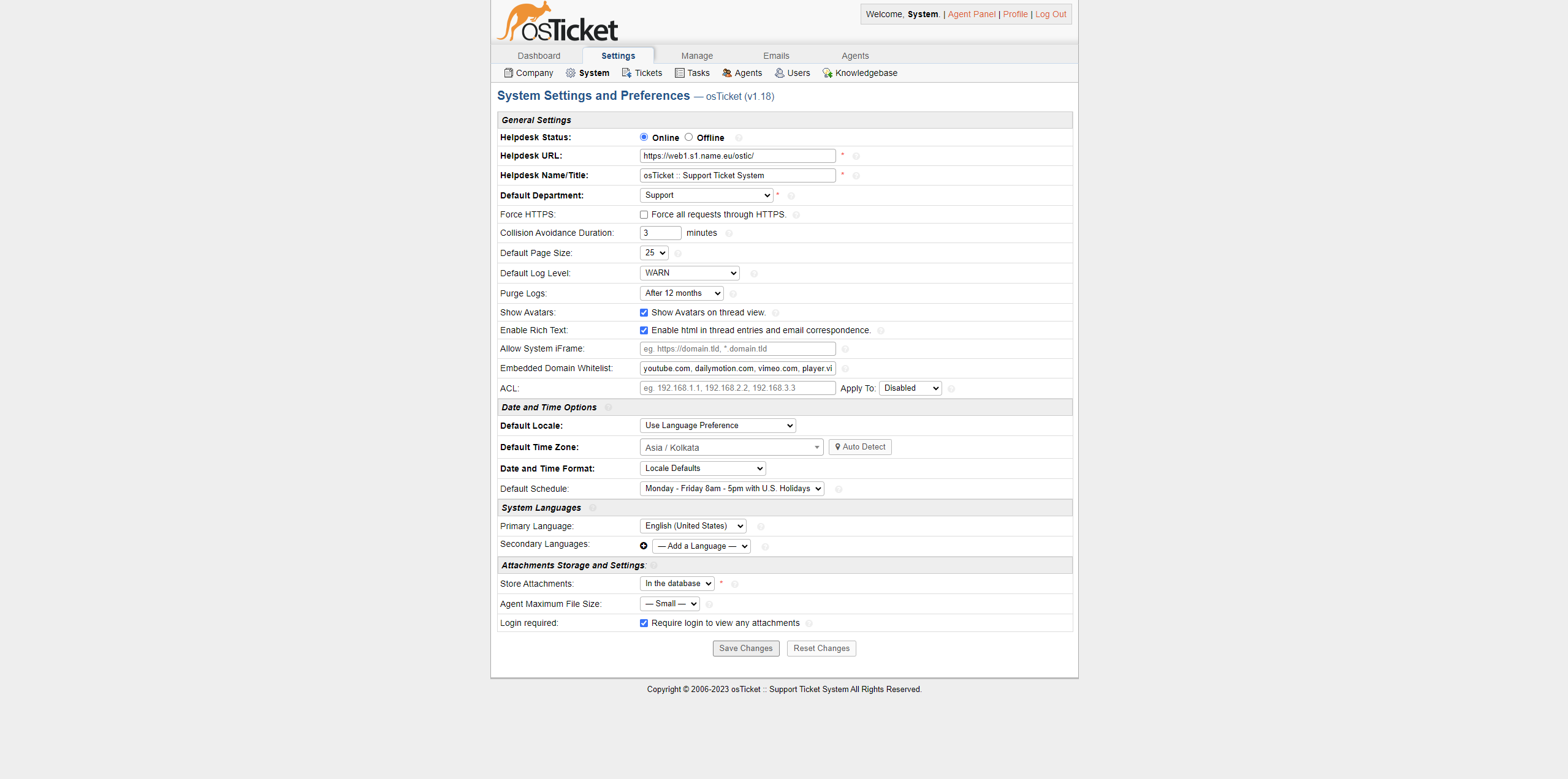 Screenshot OSTicket Administration