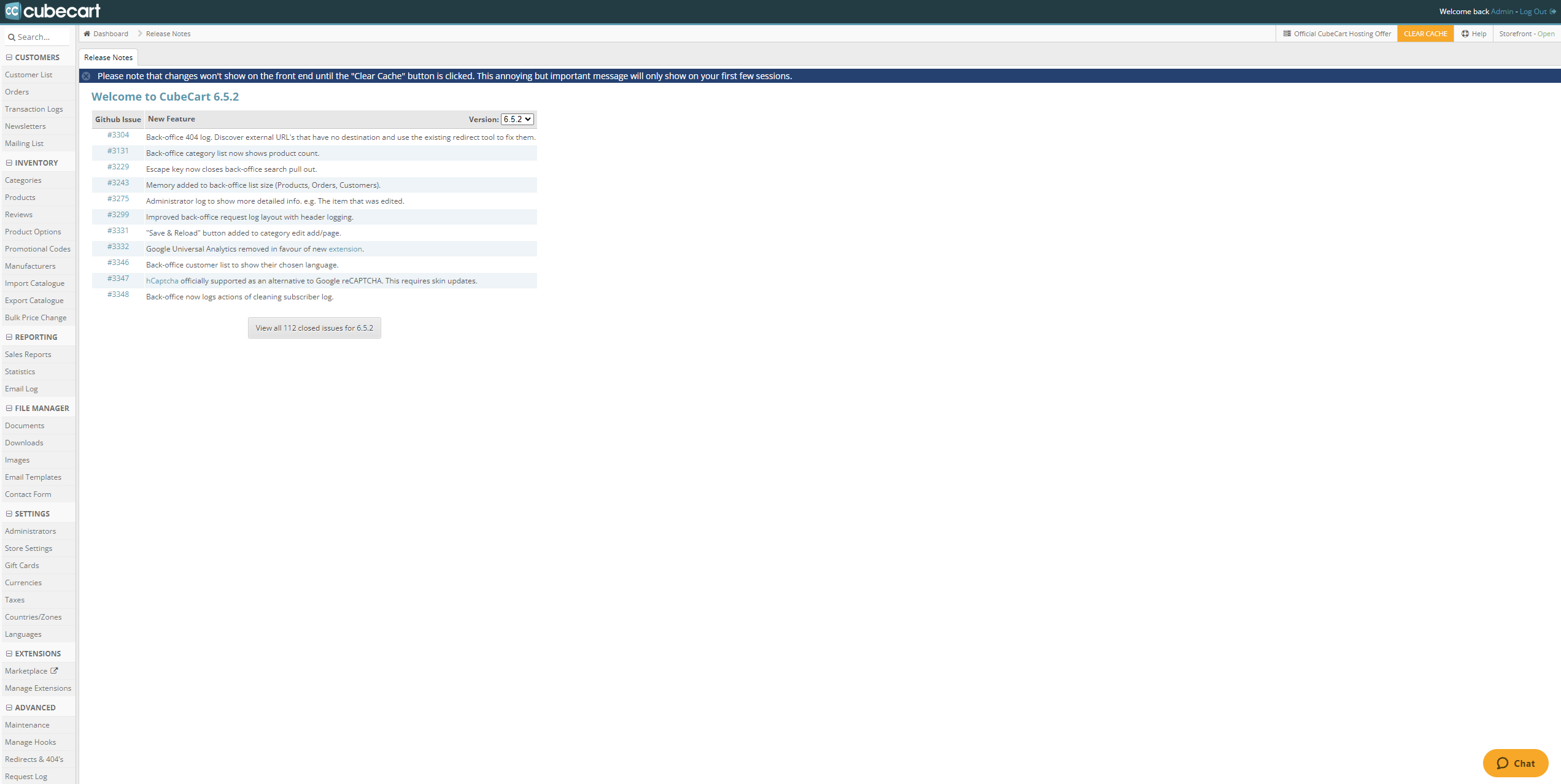 Screenshot CubeCart Administration